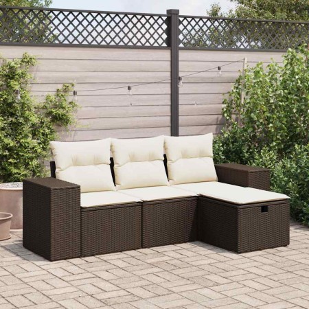 Set de sofás de jardín 4 pzas y cojines ratán sintético marrón de , Conjuntos de jardín - Ref: Foro24-3325659, Precio: 287,25...