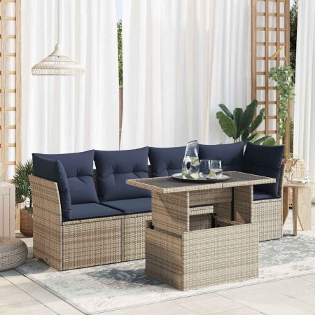 Set sofás jardín y cojines 5 pzas ratán sintético acacia gris de , Conjuntos de jardín - Ref: Foro24-3326092, Precio: 414,79 ...