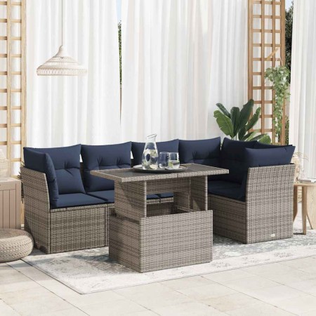 Set sofás jardín y cojines 6 pzas ratán sintético acacia gris de , Conjuntos de jardín - Ref: Foro24-3326162, Precio: 512,83 ...