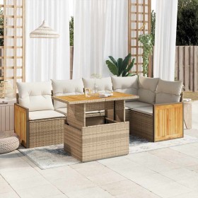 Set sofás jardín y cojines 6 pzas ratán sintético acacia beige de , Conjuntos de jardín - Ref: Foro24-3327712, Precio: 498,57...