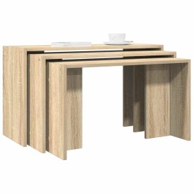 Mesas apilables 3 pzas madera contrachapada color roble Sonoma de , Mesas auxiliares - Ref: Foro24-858535, Precio: 58,98 €, D...
