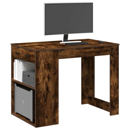 Escritorio con cajón estante madera contrachapada roble ahumado de , Mesas de cocina y de comedor - Ref: Foro24-858690, Preci...