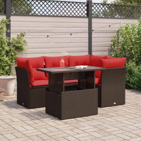 Juego Sofá Jardín 5 Piezas con Cojines Marrón Poli Ratán Acacia de , Conjuntos de jardín - Ref: Foro24-3326155, Precio: 437,5...