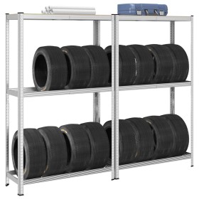 Estantes para neumáticos de 2 capas 2 uds acero plateados de , Estanterías industriales - Ref: Foro24-4016969, Precio: 107,39...