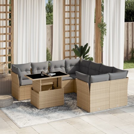 Set de sofás de jardín 9 pzas con cojines ratán sintético beige en Conjuntos de jardín | Comprar online en Foru.es