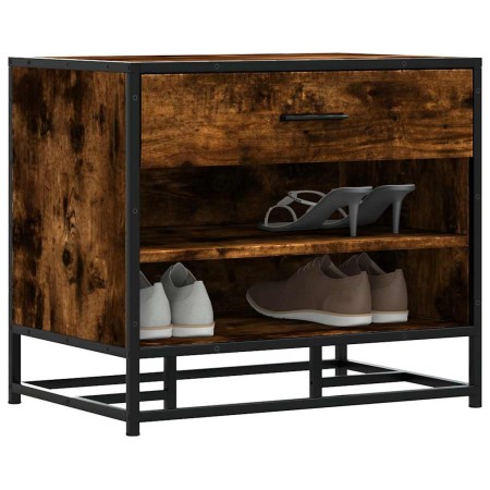 Banco zapatero madera de ingeniería roble ahumado 60x40x53,5 cm de , Bancos para recibidores y almacenamiento - Ref: Foro24-8...