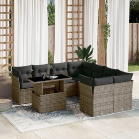 Set de muebles de jardín 9 pzas y cojines ratán sintético gris en Conjuntos de jardín | Comprar online en Foru.es