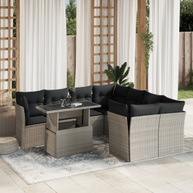Set muebles jardín 9 pzas y cojines ratán sintético gris claro en Conjuntos de jardín | Comprar online en Foru.es