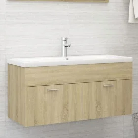 Armario para lavabo contrachapada color roble 100x38,5x46 cm de vidaXL, Muebles de baño - Ref: Foro24-804677, Precio: 47,98 €...