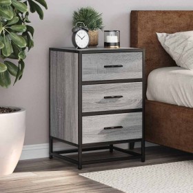 Mesita noche madera ingeniería gris sonoma 40x34,5x60 cm metal de , Mesitas de noche - Ref: Foro24-848722, Precio: 63,27 €, D...