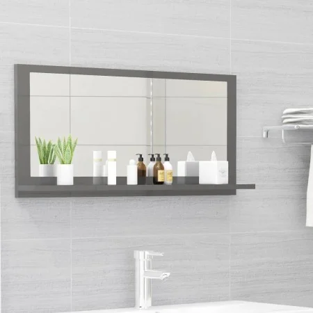 Espejo de baño madera contrachapada gris brillo 80x10,5x37 cm de vidaXL, Tocadores de baño - Ref: Foro24-804579, Precio: 31,7...