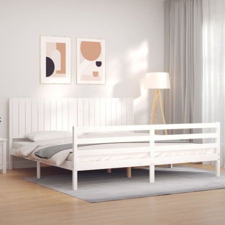 Estructura de cama con cabecero madera maciza blanco 200x200 cm de vidaXL, Camas y somieres - Ref: Foro24-3194787, Precio: 19...