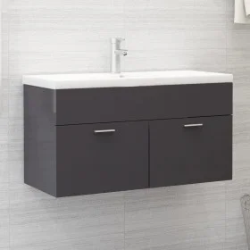Armario para lavabo contrachapada gris brillo 90x38,5x46 cm de vidaXL, Muebles de baño - Ref: Foro24-804673, Precio: 48,85 €,...