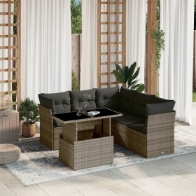 Set de muebles de jardín 6 pzas y cojines ratán sintético gris en Conjuntos de jardín | Comprar online en Foru.es