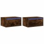 Mesitas de noche de pared con luces LED 2 uds roble ahumado de , Muebles TV - Ref: Foro24-860220, Precio: 93,84 €, Descuento: %