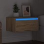 Mesita de noche de pared con luces LED roble Sonoma de , Muebles TV - Ref: Foro24-860215, Precio: 55,38 €, Descuento: %
