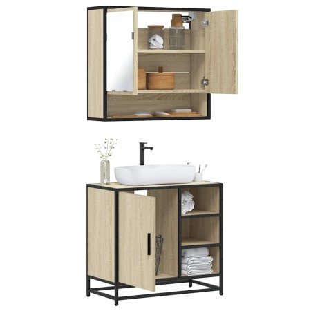 Set de muebles de baño 2 pzas madera contrachapada roble Sonoma de , Muebles de baño - Ref: Foro24-3300936, Precio: 151,56 €,...