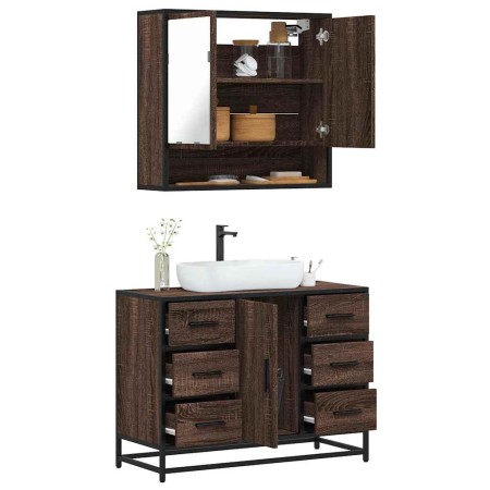 Set de muebles baño 2 pzas madera contrachapada marrón roble de , Muebles de baño - Ref: Foro24-3300934, Precio: 194,93 €, De...