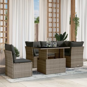 Set de muebles de jardín 6 pzas y cojines ratán sintético gris en Conjuntos de jardín | Comprar online en Foru.es