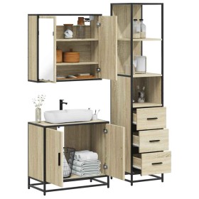 Set de muebles de baño 3 pzas madera contrachapada roble Sonoma de , Muebles de baño - Ref: Foro24-3301126, Precio: 253,64 €,...