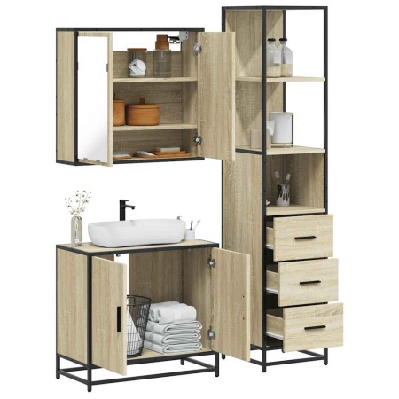 Set de muebles de baño 3 pzas madera contrachapada roble Sonoma de , Muebles de baño - Ref: Foro24-3301126, Precio: 253,64 €,...