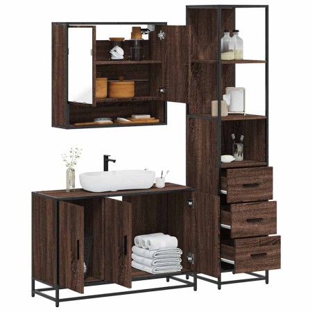 Set de muebles baño 3 pzas madera contrachapada roble marrón de , Muebles de baño - Ref: Foro24-3301164, Precio: 266,18 €, De...