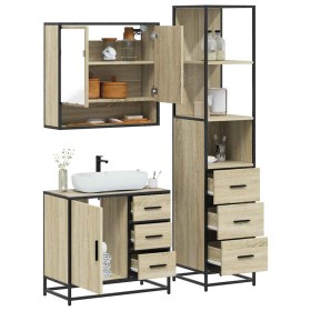 Set de muebles de baño 3 pzas madera contrachapada roble Sonoma de , Muebles de baño - Ref: Foro24-3301166, Precio: 277,99 €,...