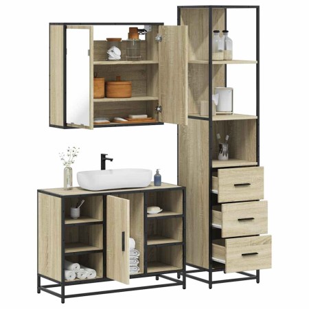 Set de muebles de baño 3 pzas madera contrachapada roble Sonoma de , Muebles de baño - Ref: Foro24-3301151, Precio: 264,39 €,...