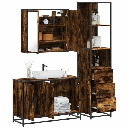 Set de muebles baño 3 pzas madera contrachapada roble ahumado de , Muebles de baño - Ref: Foro24-3301132, Precio: 241,17 €, D...