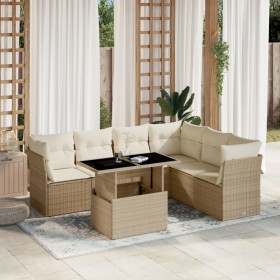 Set sofás de jardín 7 piezas y cojines ratán sintético beige en Conjuntos de jardín | Comprar online en Foru.es