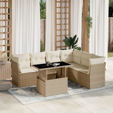 Set sofás de jardín 7 piezas y cojines ratán sintético beige en Conjuntos de jardín | Comprar online en Foru.es
