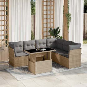 Set sofás de jardín 7 piezas y cojines ratán sintético beige en Conjuntos de jardín | Comprar online en Foru.es