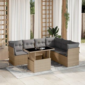 Set sofás de jardín 7 piezas y cojines ratán sintético beige en Conjuntos de jardín | Comprar online en Foru.es