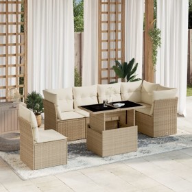 Set sofás de jardín 7 piezas y cojines ratán sintético beige en Conjuntos de jardín | Comprar online en Foru.es
