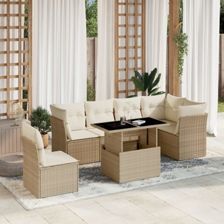 Set sofás de jardín 7 piezas y cojines ratán sintético beige en Conjuntos de jardín | Comprar online en Foru.es
