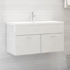 Armario para lavabo contrachapada blanco brillo 90x38,5x46 cm de vidaXL, Muebles de baño - Ref: Foro24-804671, Precio: 34,17 ...