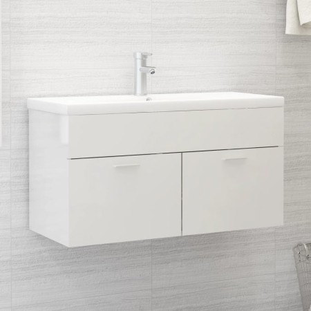 Armario para lavabo contrachapada blanco brillo 90x38,5x46 cm de vidaXL, Muebles de baño - Ref: Foro24-804671, Precio: 34,17 ...