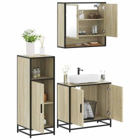 Set de muebles de baño 3 pzas madera contrachapada roble Sonoma de , Muebles de baño - Ref: Foro24-3300976, Precio: 199,14 €,...