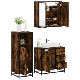 Set de muebles baño 3 pzas madera contrachapada roble ahumado de , Muebles de baño - Ref: Foro24-3300957, Precio: 240,85 €, D...