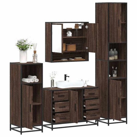 Set de muebles baño 4 pzas madera contrachapada roble marrón de , Muebles de baño - Ref: Foro24-3301234, Precio: 439,24 €, De...