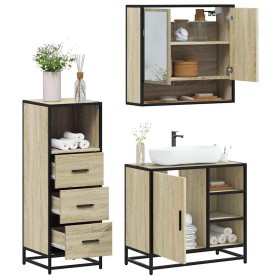 Set de muebles de baño 3 pzas madera contrachapada roble Sonoma de , Muebles de baño - Ref: Foro24-3301056, Precio: 221,10 €,...