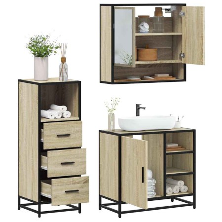 Set de muebles de baño 3 pzas madera contrachapada roble Sonoma de , Muebles de baño - Ref: Foro24-3301056, Precio: 221,10 €,...