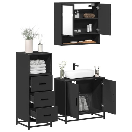 Juego de muebles de baño 3 pzas madera contrachapada negro de , Muebles de baño - Ref: Foro24-3301035, Precio: 231,63 €, Desc...