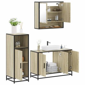 Set de muebles de baño 3 pzas madera contrachapada roble Sonoma de , Muebles de baño - Ref: Foro24-3300981, Precio: 215,00 €,...
