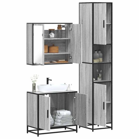 Set de muebles de baño 3 pzas madera contrachapada gris sonoma de , Muebles de baño - Ref: Foro24-3301068, Precio: 289,57 €, ...