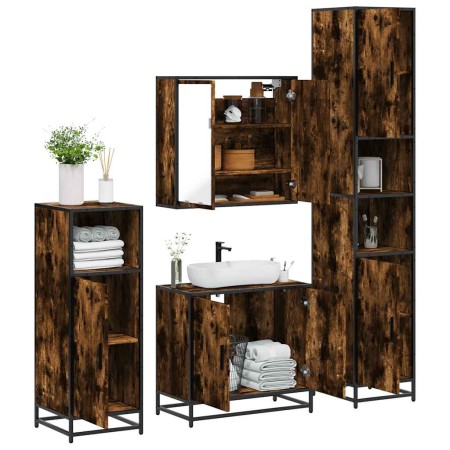 Set de muebles baño 4 pzas madera contrachapada roble ahumado de , Muebles de baño - Ref: Foro24-3301187, Precio: 335,69 €, D...