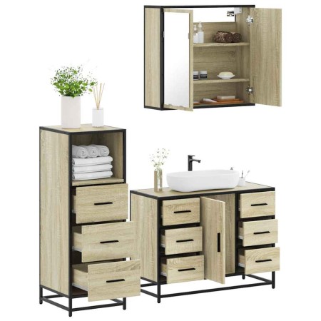 Set de muebles de baño 3 pzas madera contrachapada roble Sonoma de , Muebles de baño - Ref: Foro24-3301021, Precio: 269,02 €,...
