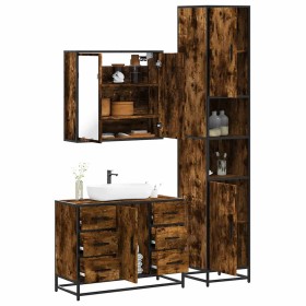 Set de muebles baño 3 pzas madera contrachapada roble ahumado de , Muebles de baño - Ref: Foro24-3301082, Precio: 337,61 €, D...