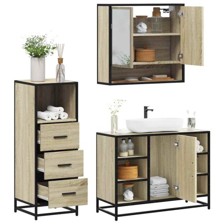 Set de muebles de baño 3 pzas madera contrachapada roble Sonoma de , Muebles de baño - Ref: Foro24-3301061, Precio: 224,79 €,...