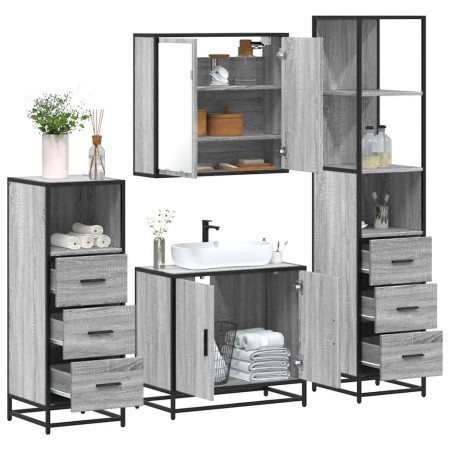 Set de muebles de baño 4 pzas madera contrachapada gris sonoma de , Muebles de baño - Ref: Foro24-3301248, Precio: 342,24 €, ...